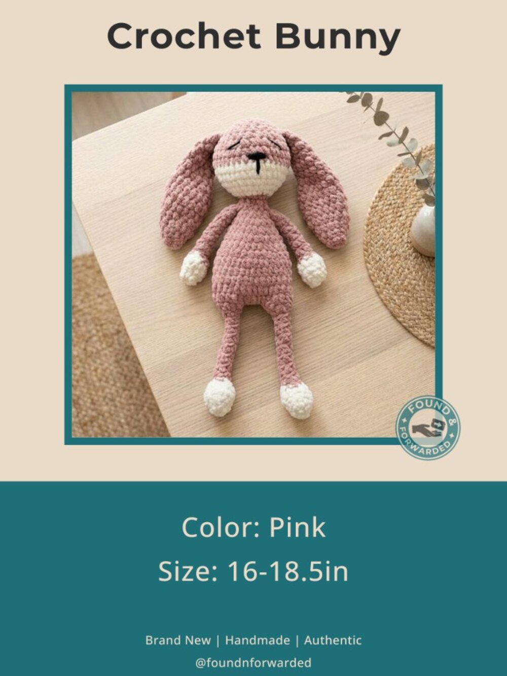 Handmade Crochet Bunny Pink Chenille Amigurumi Plushie Newborn Baby Gift NWT